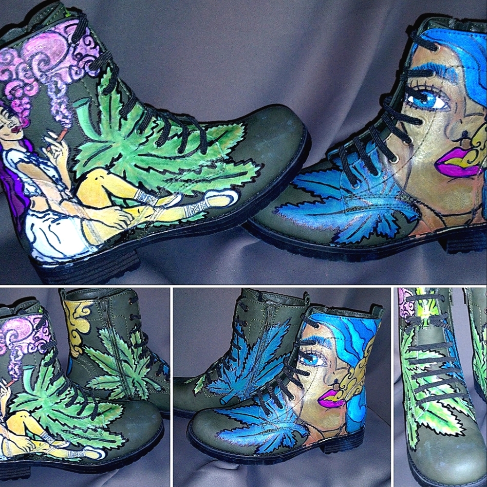 Custom Painted Stoner Combat Boots women's size 7